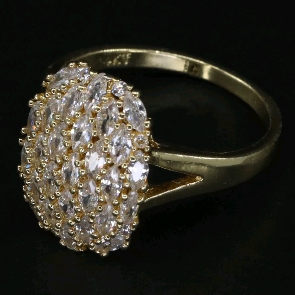 Gold Plated - Marquise White CZ Cluster Cocktail Ring Size 10.5 - 4g - Picture 2 of 4